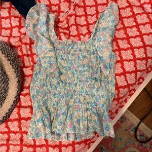 Mine Blue and Pink Smocked Blouse